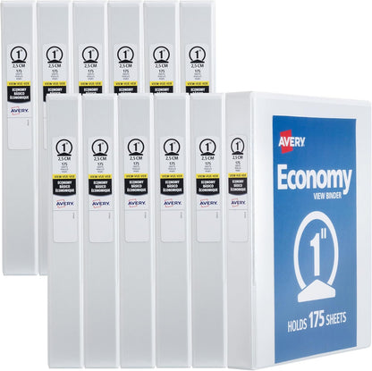 Avery Standard View 3 Ring Binders, 1.5" Round Rings, 275-Sheet Capacity, 2.1 Inch Wide Spine, White Binders, Ideal for Lightweight Organization and Occasional Referencing (12-Pack of 05726)