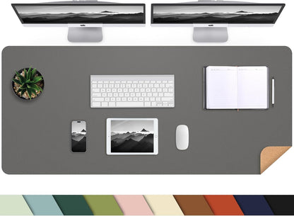 Large Desk Mat 47.2" x 17" Leather Desk Pad Protector with Natural Cork & PU Leather, Non-Slip Office Desk Mat, Large Mouse Pad, Waterproof Desk Blotter pad for Office&Home(Black)