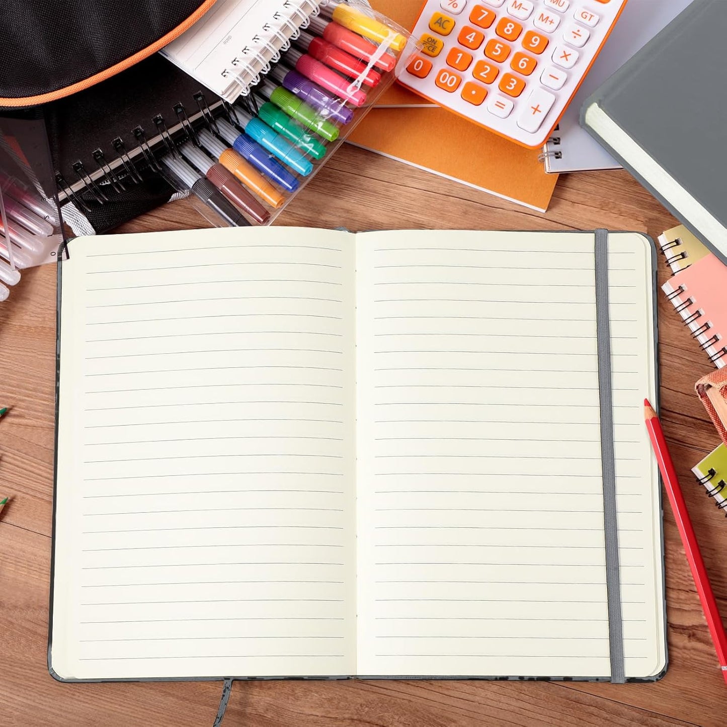 Honoson 20 Pack Lined Journal Notebooks A5 Hardcover Executive Notebook 5.5" x 8.3" PU Leather Wide Ruled Journals Bulk with Elastic Band for Home Business Office School Supplies(Black)