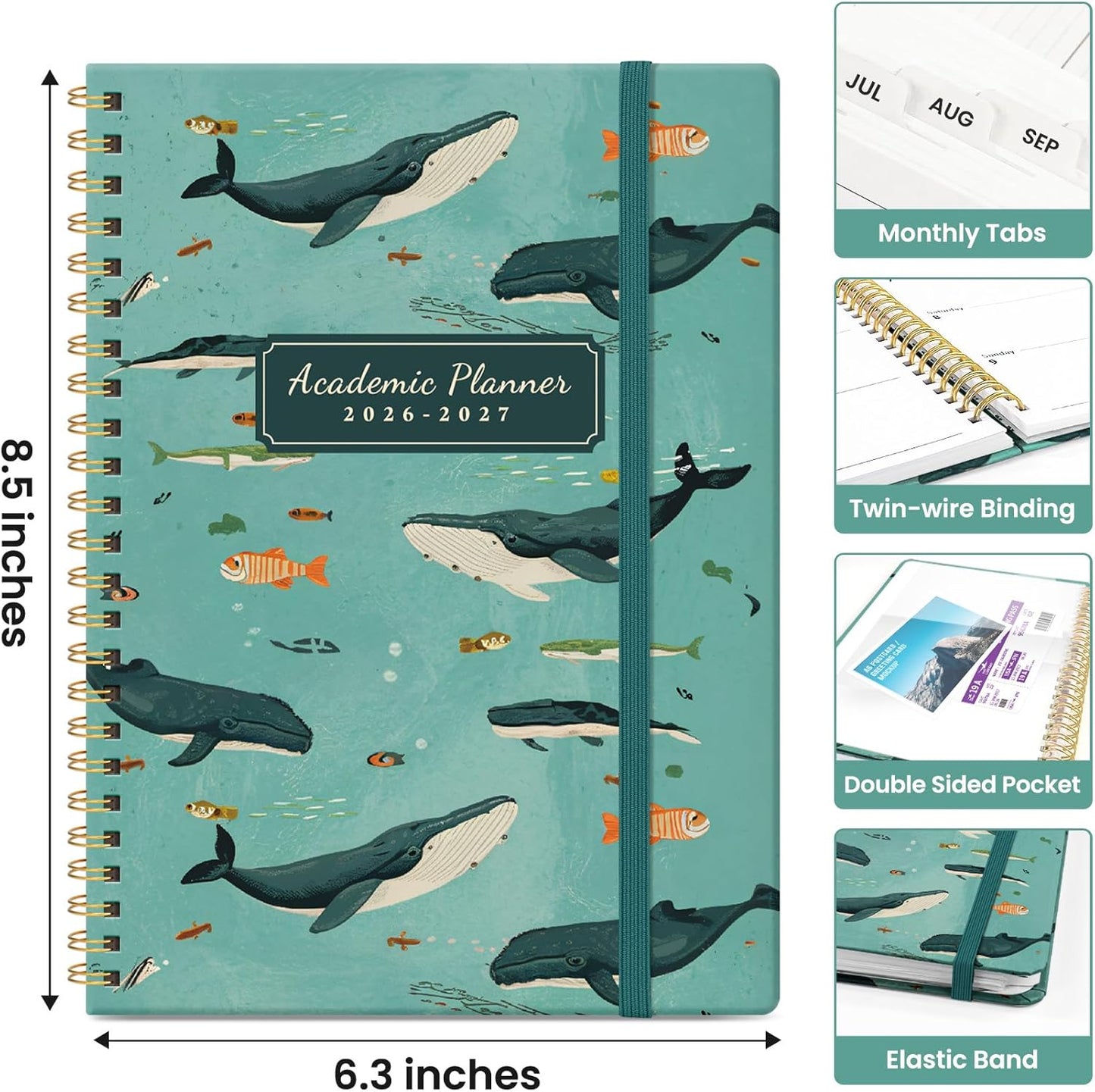 Planner 2026-2027, Academic Year Monthly and Weekly Calendar Planner, Jul 2026 - Jun 2027, Hardcover Teacher Student Planning Agenda book with Tabs, Perfect for School Office Supplies, 6.3" x 8.5" - Wildflowers