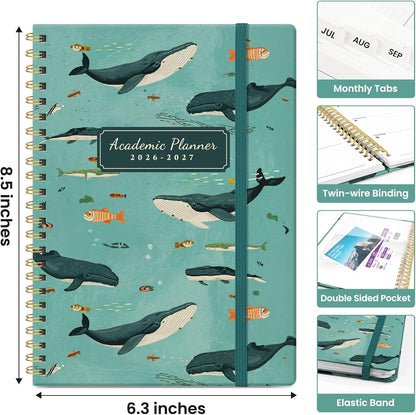Planner 2026-2027, Academic Year Monthly and Weekly Calendar Planner, Jul 2026 - Jun 2027, Hardcover Teacher Student Planning Agenda book with Tabs, Perfect for School Office Supplies, 6.3" x 8.5" - Wildflowers