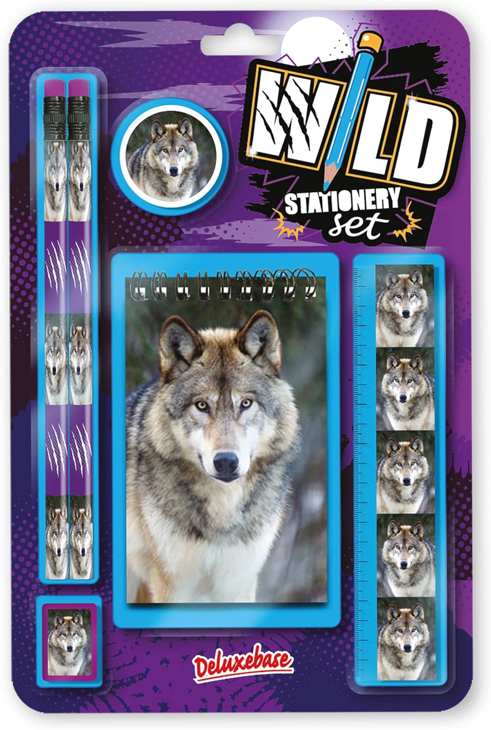 Deluxebase Wild Stationery Set - Dolphin from Animal Stationery Sets with 2 Pencils, Eraser, Pencil Sharpener, Ruler & Cute Notebook. Ideal Office Supplies, Desk Accessories & College Essentials.
