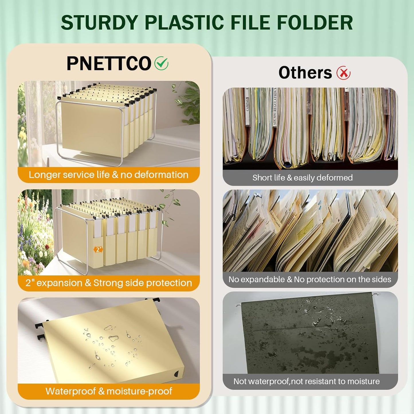 12 Pack Hanging File Folders, Blue Hanging File Folders, Plastic File Folder Hanging with Tabs, Filing Cabinet Folders Organizer Letter Size Paper Storage - Home Schoool Office Supplies