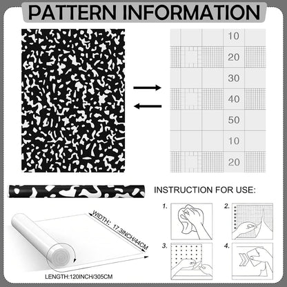 Drydiet Composition Notebook Bulletin Board Roll 1. 4 x 10 Ft/ 17 x 120 Inches, Peel and Stick Composition Classroom Decor, Back to School Black and White Bulletin Board Paper Background Waterproof