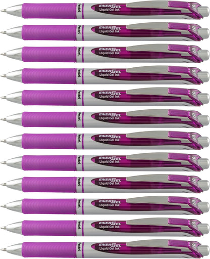 Pentel EnerGel RTX Retractable Liquid Gel Pen, (0.7mm) Medium Line, Metal Tip, Black Ink, Box of 12 (BL77-A)