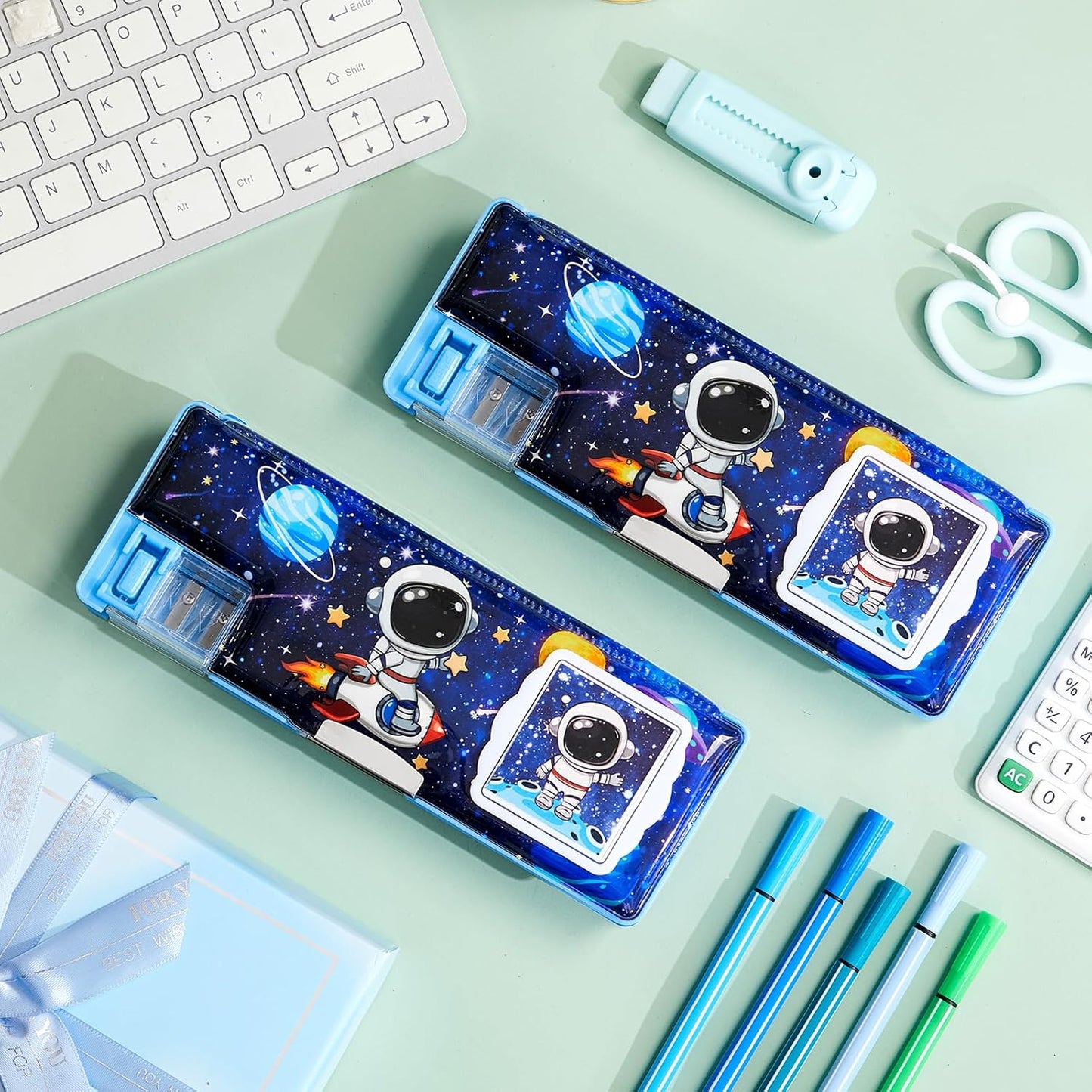 Henoyso Multifunctional Pencil Box for Girls Butterfly Pencil Case with Calculator and Sharpener Cool Cute Pencilcase School Supplies Essentials Christmas Birthday Gift Present for Kids Teens