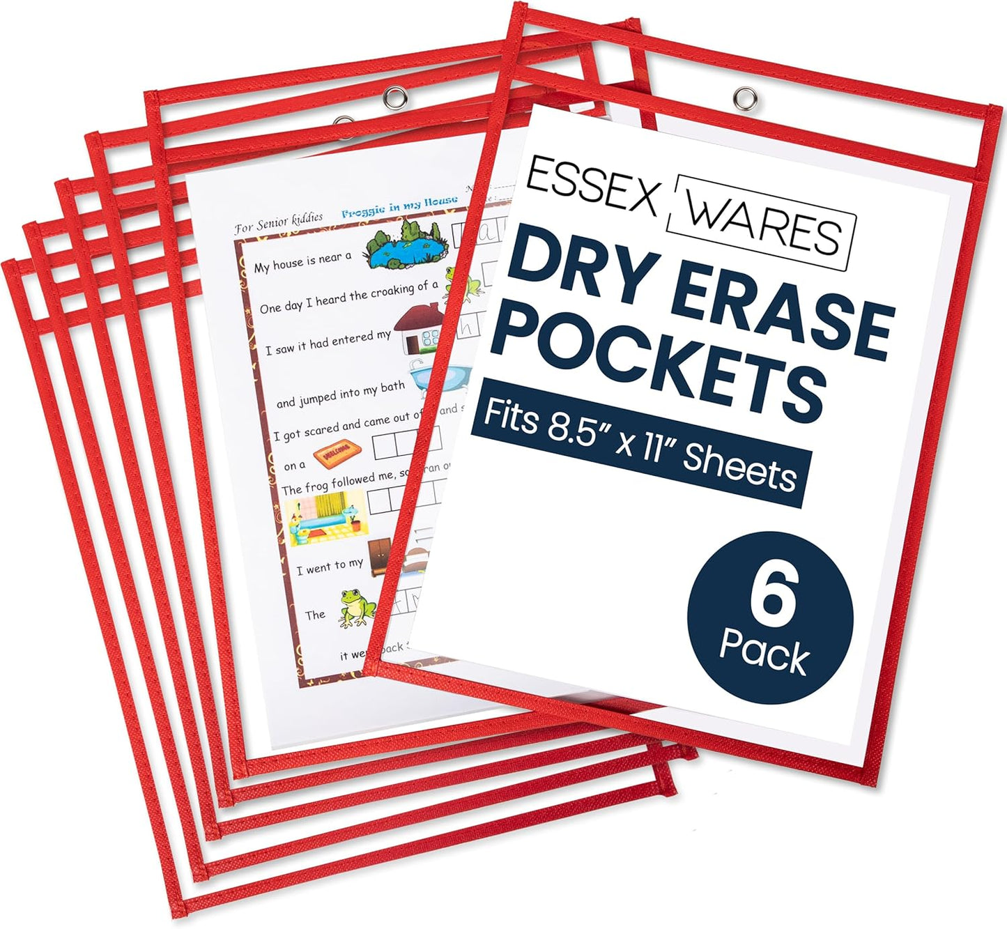 Essex Wares - 6 Pack, Assorted, Dry Erase Pocket Document Protectors, 10" Wide x 13.5" Tall- Dry Erase Clear Plastic Sleeves - Reusable & Easy Erase Plastic Invoice Holders, Water-Resistant & Durable