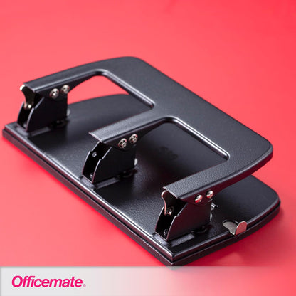 Officemate 3-Hole Punch, Medium Duty, 30-Sheet Capacity, Ergonomic Handles, Adjustable Paper Guide, Durable Metal Base, Black