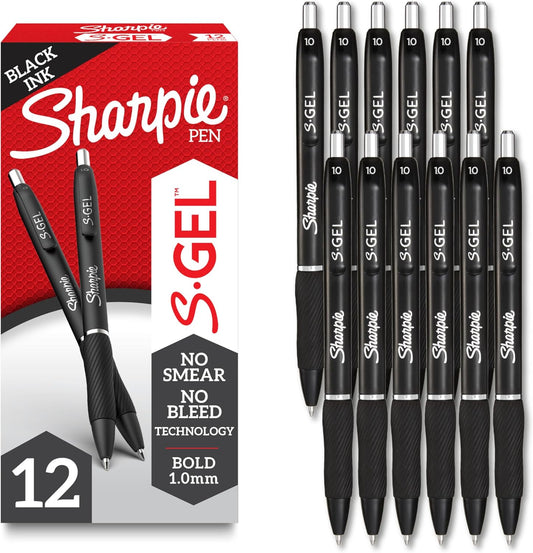 Sharpie S-Gel Pens, Bold Point (1.0mm), Black Gel Ink, 12 Count - Writing, Journaling, Note-Taking, College, Teacher Supplies, Office