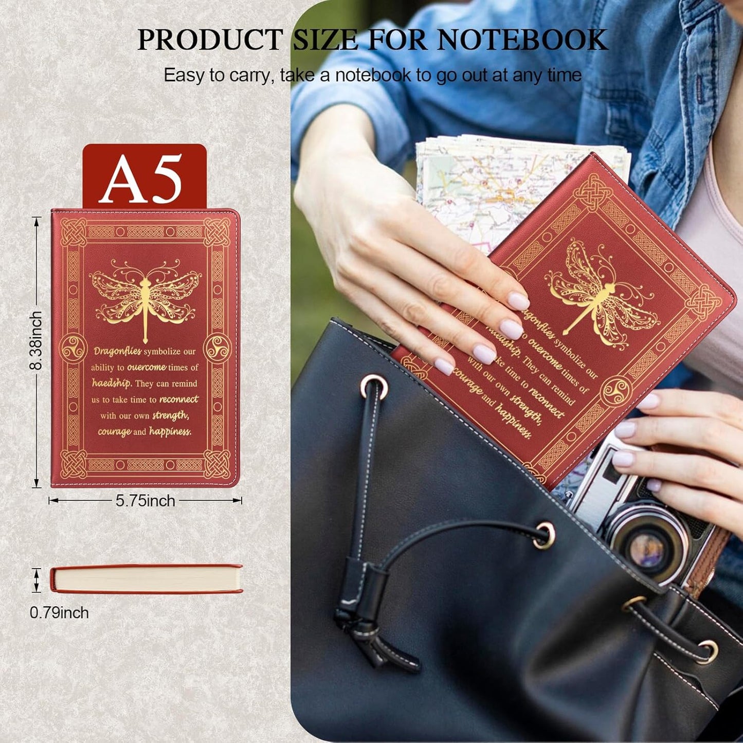 Dragonfly Gifts for Women,Journal for Women,A5 Hardcover Leather Journal - 200 Pages Premium Paper Notebook, Journal Notebook for School, Work (Dragonfly Pink)