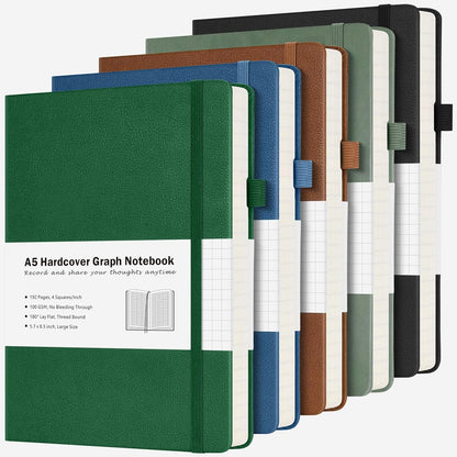 College Ruled Notebook, 5 Pack A5 Hardcover Leather Notebook for Work, Lined Notebook Journal for Women, Men, 100GSM Thick Paper, Large Notebook with Pockets, Professional Business Notebook, 5.7"x8.5"