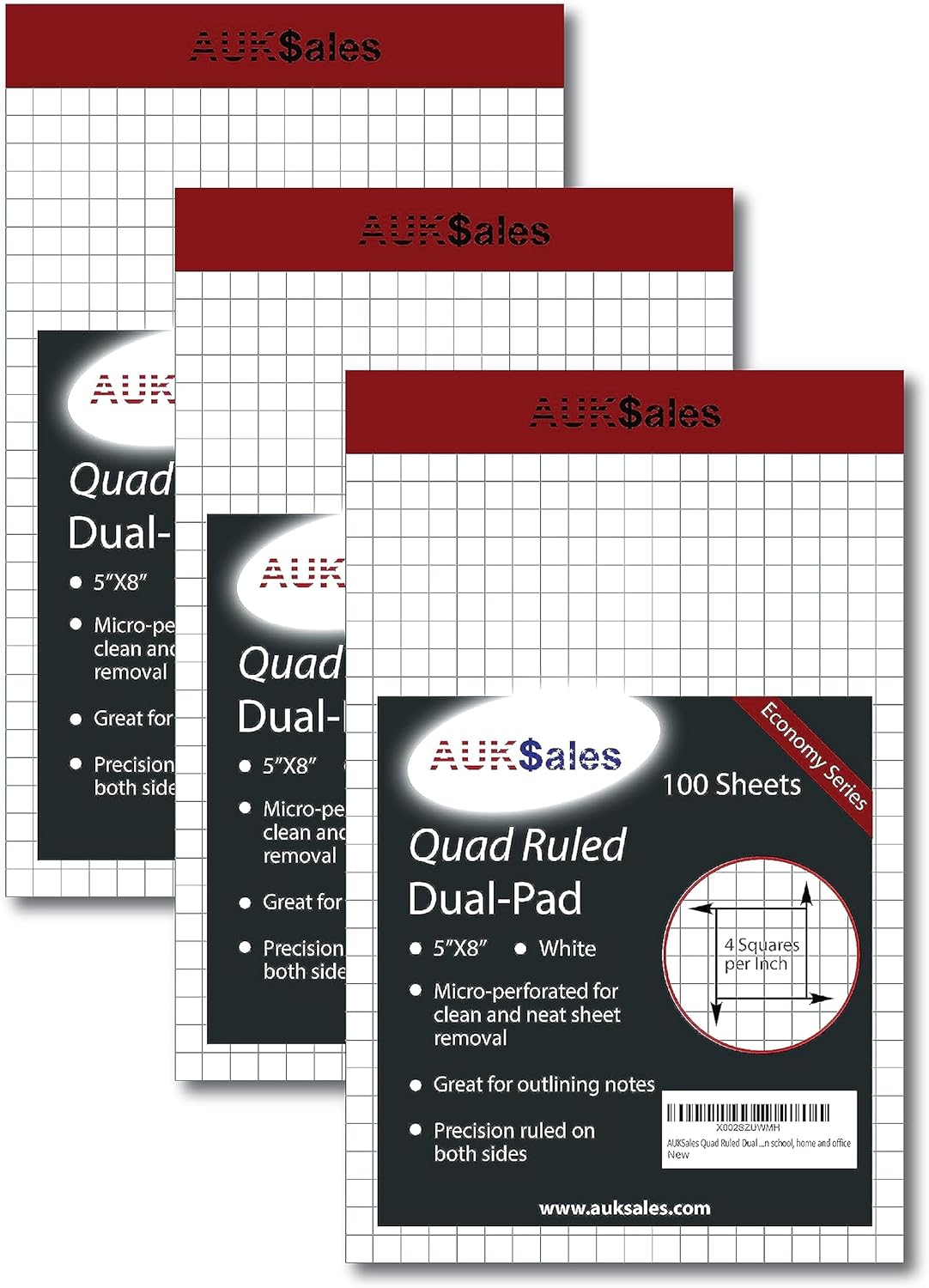 Grid Paper Pad 5x8 Inches, Graph Paper Pad 4x4, Grid Notepad, 1 Pack, 5x8 Graph Paper 1/4 Grid, Graphing Paper, Engineering Pad, 100 Sheets 200 Pages Perforated Pad for School, Home, & Office