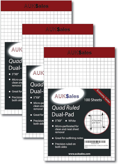 Grid Paper Pad 5x8 Inches, Graph Paper Pad 4x4, Grid Notepad, 1 Pack, 5x8 Graph Paper 1/4 Grid, Graphing Paper, Engineering Pad, 100 Sheets 200 Pages Perforated Pad for School, Home, & Office