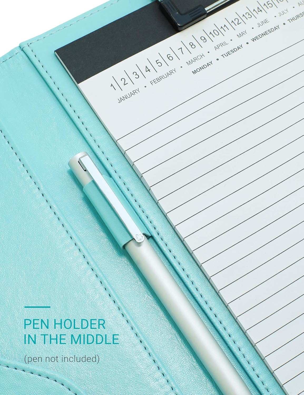 Clipboard Folder Padfolio A4, Mymazn Writing Portfolios Faux Leather Clipboards with Cover for Legal Pad Holder Letter Size 8.5 x 11 for Business Conference Notepad Clip Board (Gray Green)