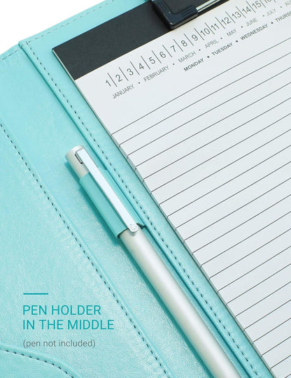 Clipboard Folder Padfolio A4, Mymazn Writing Portfolios Faux Leather Clipboards with Cover for Legal Pad Holder Letter Size 8.5 x 11 for Business Conference Notepad Clip Board (Gray Green)