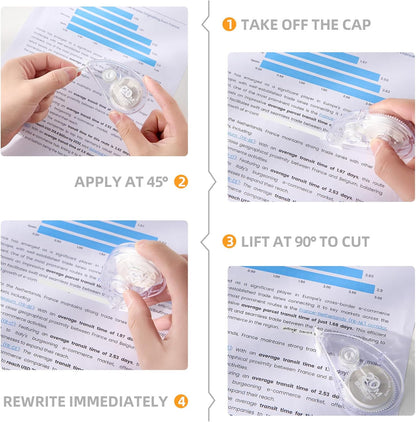 White Correction Tape, 10 Pack Bulk, Extra Long 65.62 Feet x 0.197 Inch, Strong Covering Power for Instant Corrections, Clear for Writing & No Marks for Copying, for School and Office