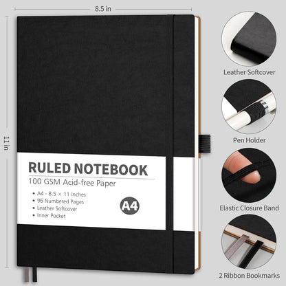 RETTACY Graph Grid Paper Notebook, 96 Pages, A4 Large Size (8.5'' x 11''), 5 Squares per Inch, Leather Softcover, 100 GSM Thick Paper, for School, Students, Math, Engineering (Navy Blue)