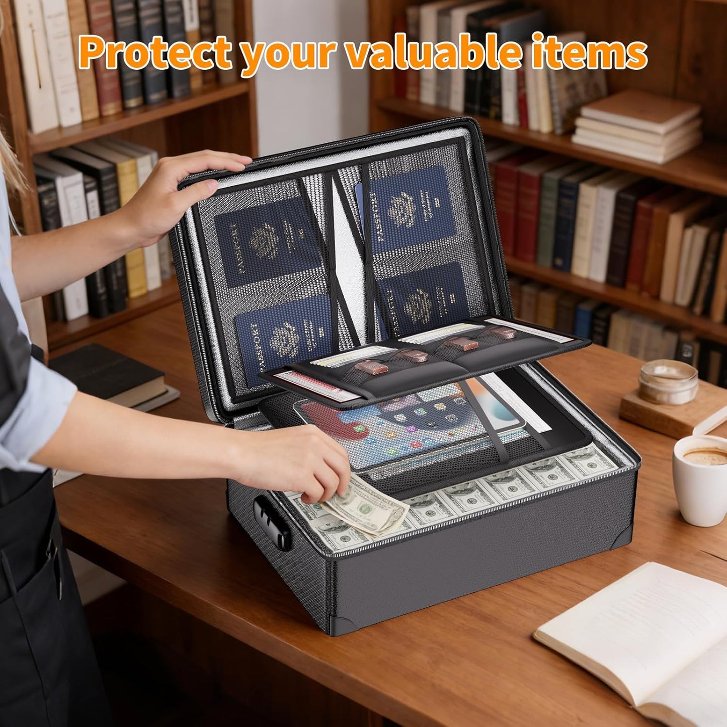 DocSafe 5200°F Document Organizer with Lock, Upgraded Heat Insulated Fireproof＆Water-Resistant Box 8 Layers File Organizer, Portable Home Travel Safe Storage for Important Documents and More