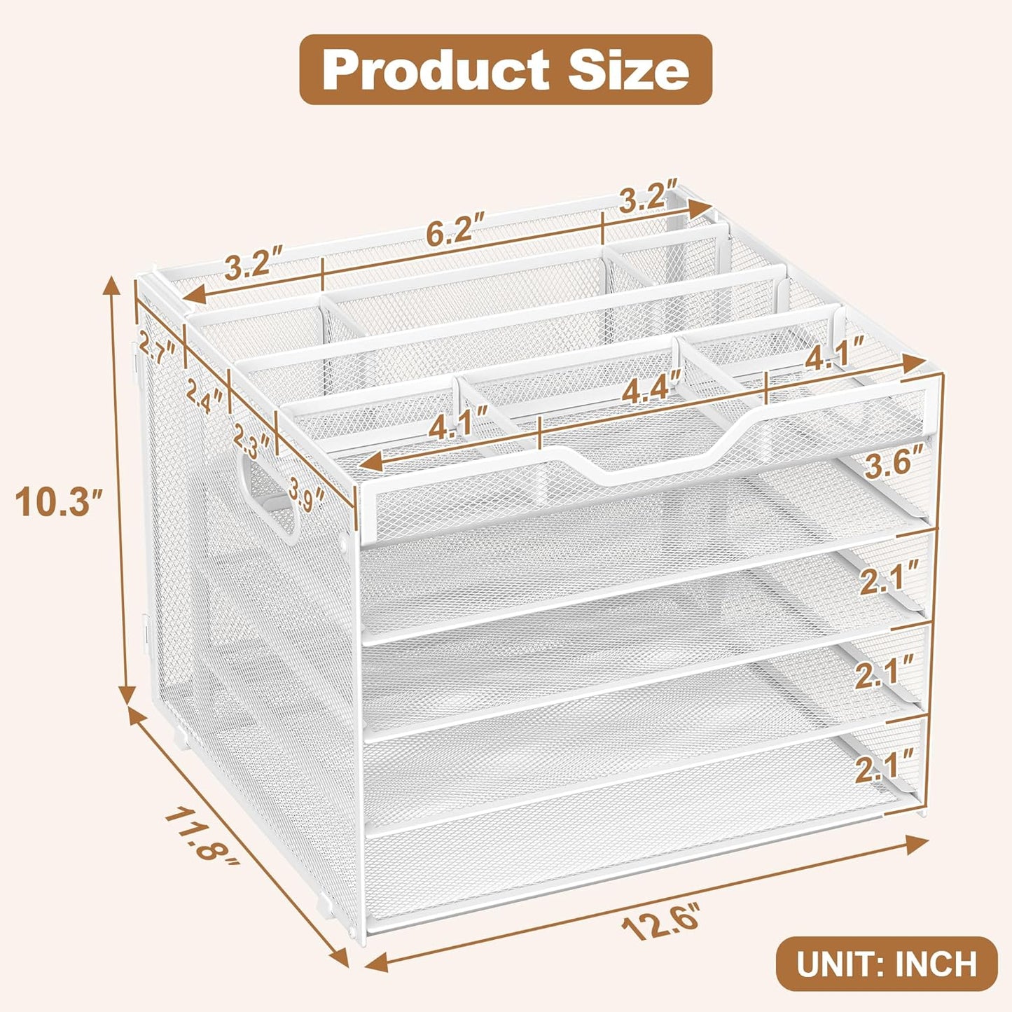 Docnest 5 Tier Letter Tray with Hanging File Organizer-Mesh Desk Organizer-Desktop Storage Box Built in Pen Holder and Handles, File Folder Holder for Mail Documents Office Supplies-Black