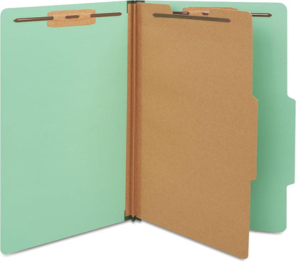Staples Pressboard Classification Folders, Legal Size, 1‑Divider, 1.75" Expansion, Light Green, Heavy‑Duty Construction – 40/Carton