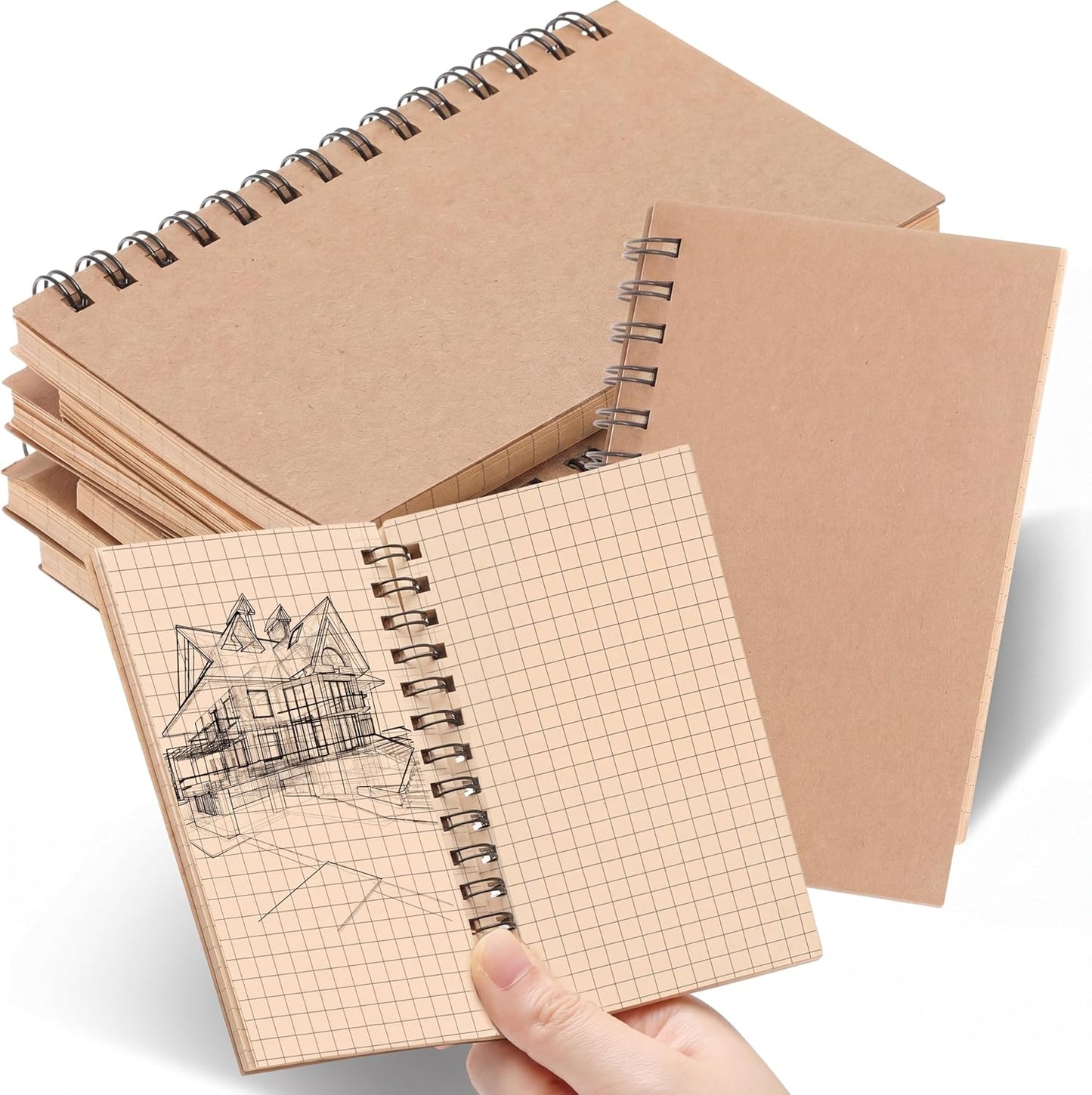 Jutom 6 Pcs Small Graph Paper Pads Notebook Mini Spiral Notebooks Grid Paper 3 x 5 Inch Pocket Notepads 120 Pages Mini Notepads for Office School Work Math Meeting (Black)