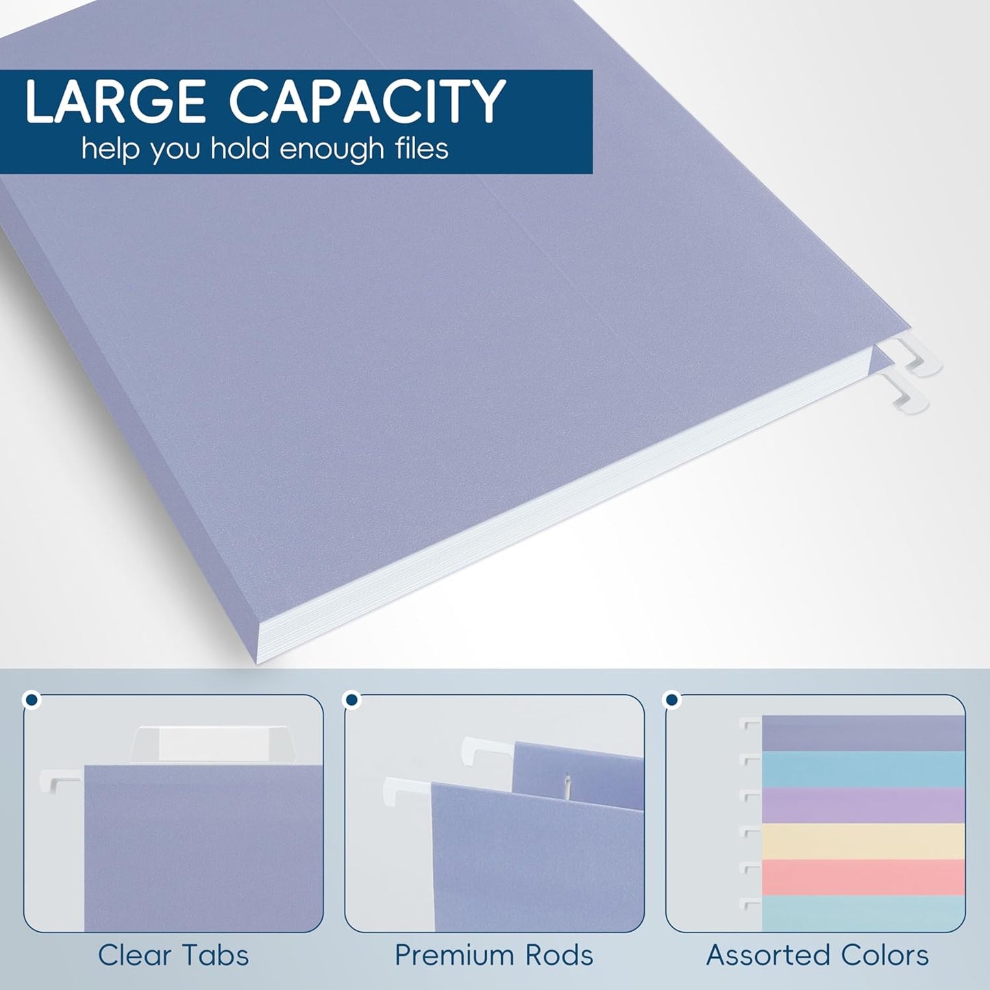 Blue Hanging File Folders,25 Pack Letter Size File Folders with 1/5-cut Tabs,Office Essentials for Filing Cabinet & Desk Storage