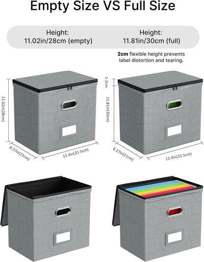Oterri 2 Pack File Organizer Boxes with Lids, File Box with Mesh Pockets, Document Organizer Box for File Folders Letter Size, Zippers Filing Box for Home, Office, School (Green, Without Folders)