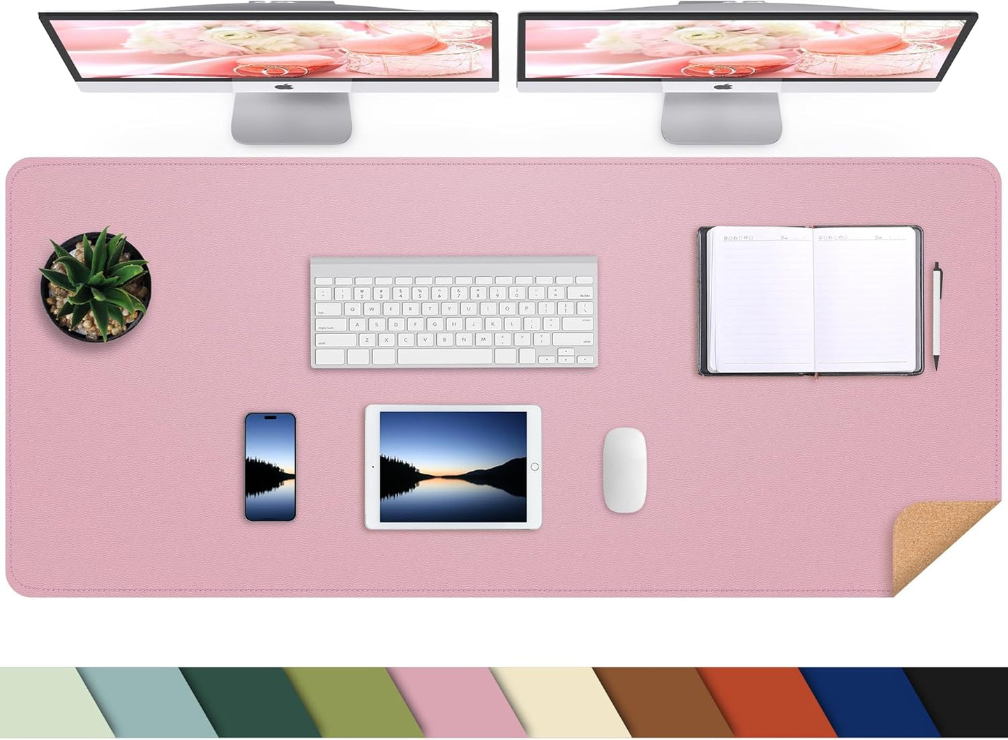 Large Desk Mat 47.2" x 17" Leather Desk Pad Protector with Natural Cork & PU Leather, Non-Slip Office Desk Mat, Large Mouse Pad, Waterproof Desk Blotter pad for Office&Home(Black)