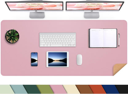 Large Desk Mat 47.2" x 17" Leather Desk Pad Protector with Natural Cork & PU Leather, Non-Slip Office Desk Mat, Large Mouse Pad, Waterproof Desk Blotter pad for Office&Home(Black)