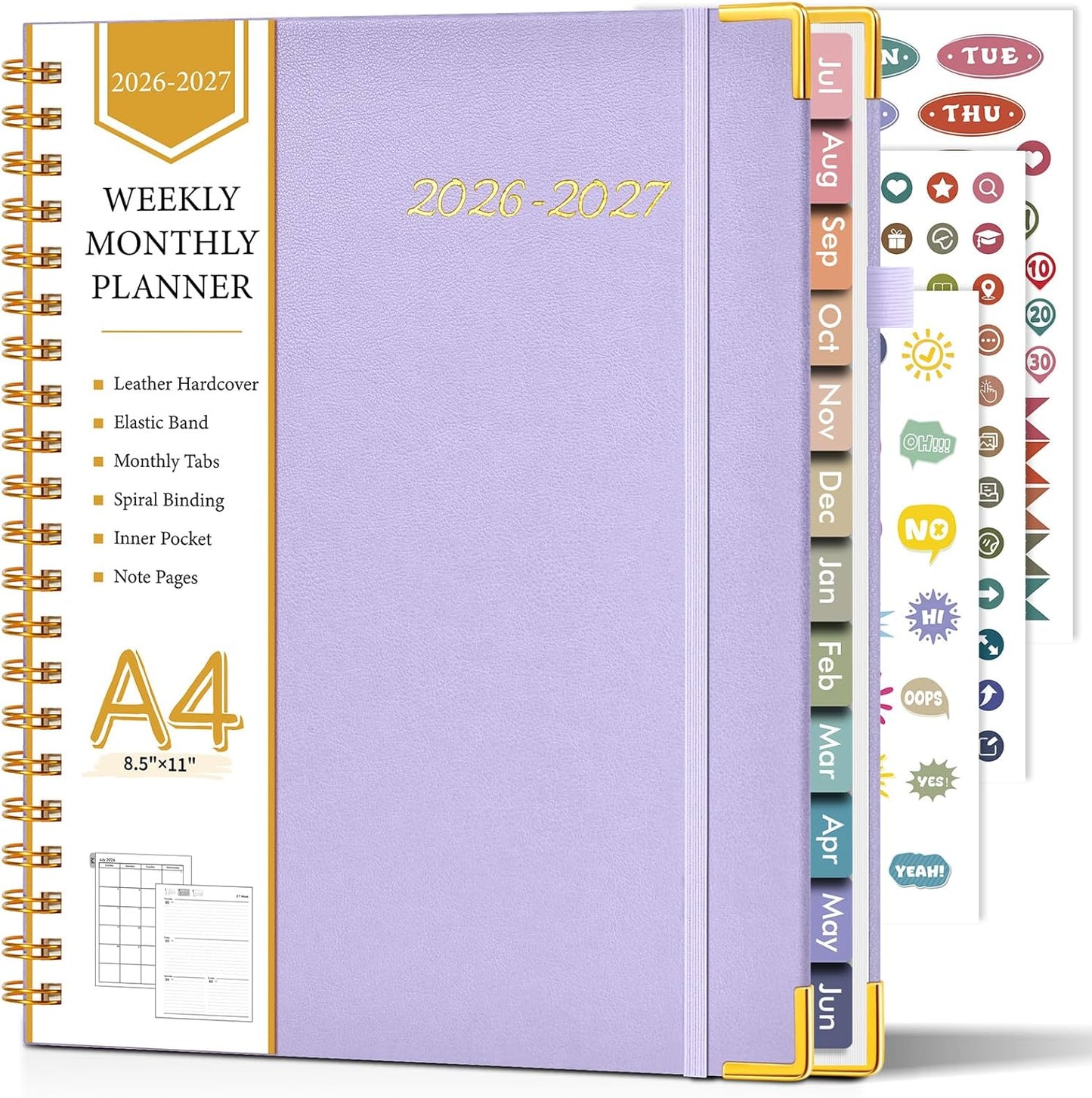 2026 Planner, Weekly and Monthly Calendar Planner from January 2026 - December 2026, 8.5" x 11" Hardcover Leather Hourly Appointment Book with Tabs, Spiral Daily Planners for School Work Home, Green