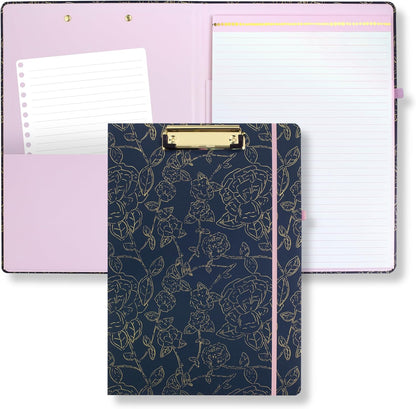 Steel Mill & Co Cute Clipboard Folio with Refillable Lined Notepad and Interior Storage Pocket, Floral Padfolio for Work, Garden Blooms Cream