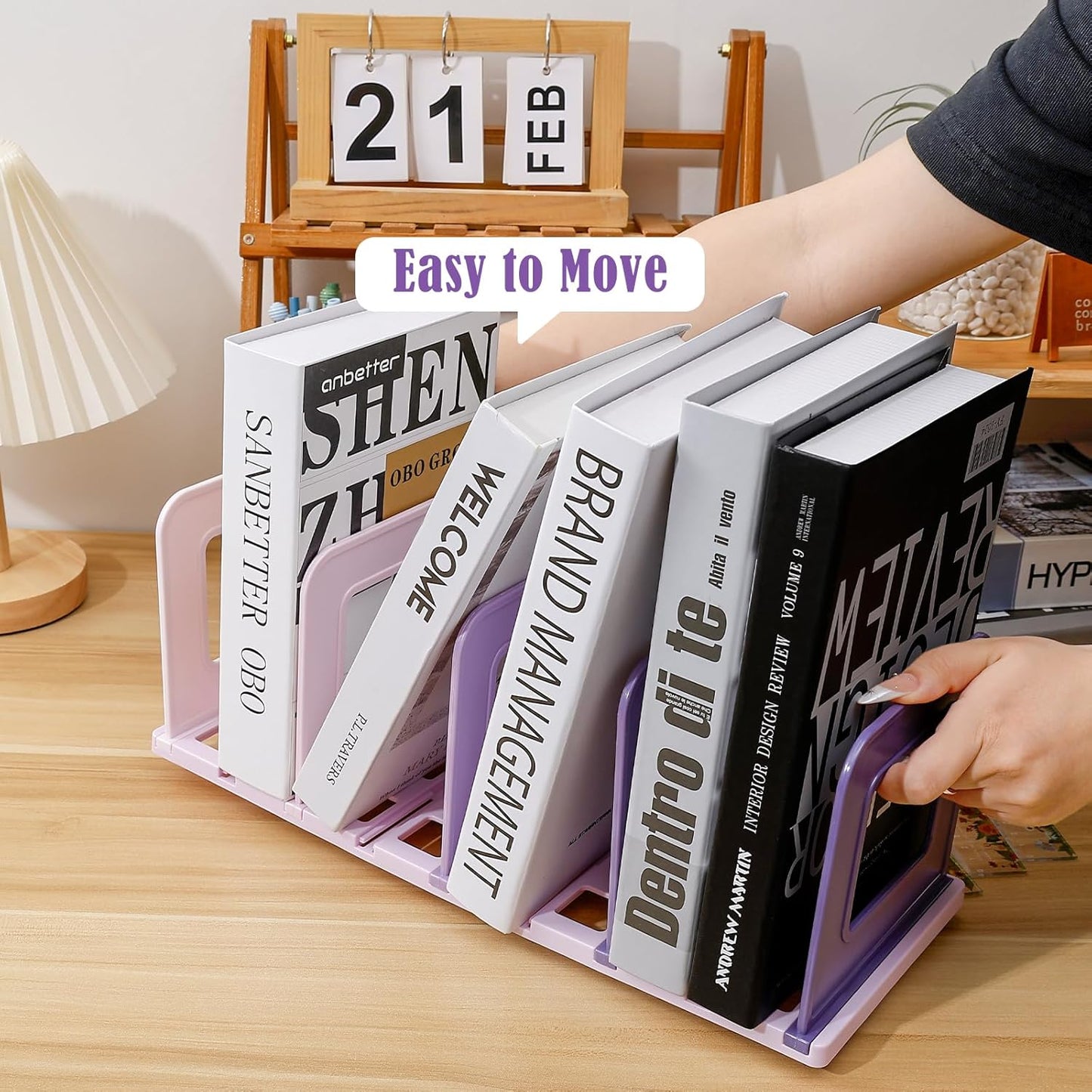 BAYTORY Gradient Desk File Holder, Vertical File Organizer with Adjustable Dividers, Desktop Book Organizer, Binder Shelf for Office Desk (4 Slots, Pink)