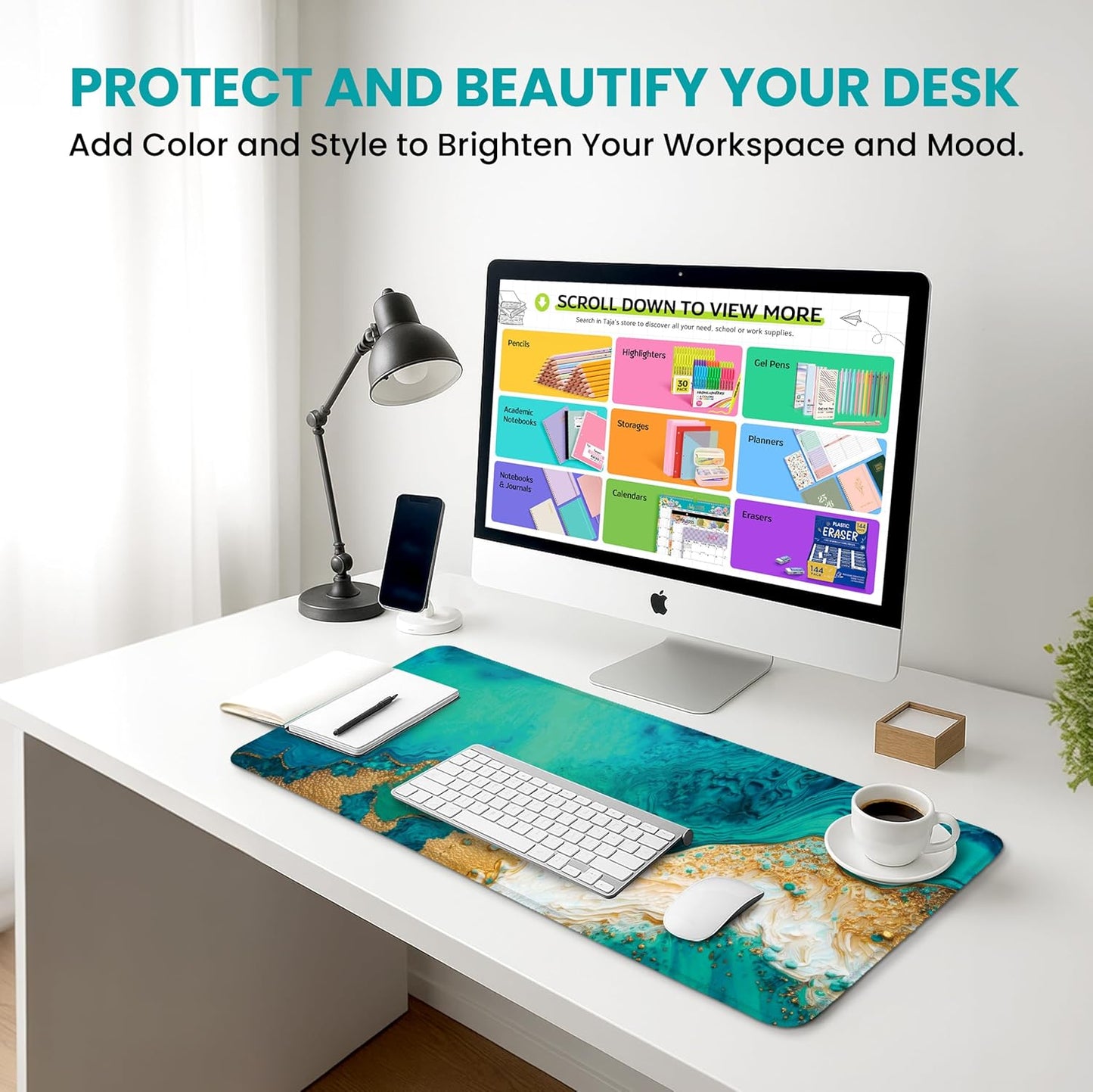 Large Mouse Pad for Desktop, Cute Desk Mat Pad Protector for Work & Gaming, Aesthetic Pretty Anti-Slip Laptop Blotter Cover for Office School Home Supplies, Wildflowers, 31.5" x 11.8"