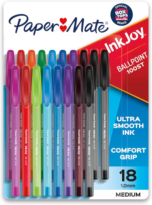 Paper Mate InkJoy 100ST Ballpoint Pens, Medium Point (1.0mm), Black, 18 Count