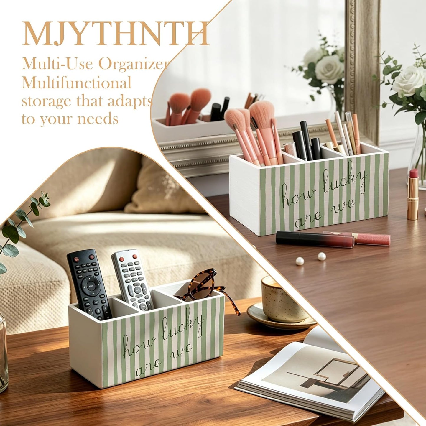 Don't Overthink It Inspirational Pencil Pen Holder for Desk, Pink Positive Affirmations Wooden Box Sign Pen Holder Organizer for Home Office School Desk Accessories
