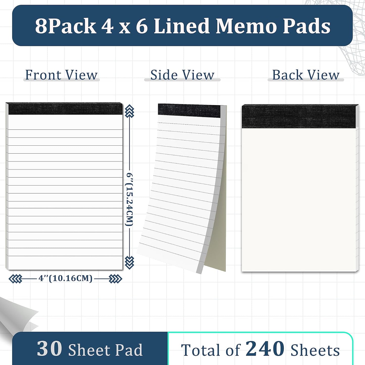 Legal Pads 8.5 x 14 Note Pads, 6 Pack Writing Pads Wide Ruled Notepads, Micro Perforated Notepad, Double-Side Printed Lined Paper Pads 30 Sheets per Notepad, White Legal Pads for Home, Office, School