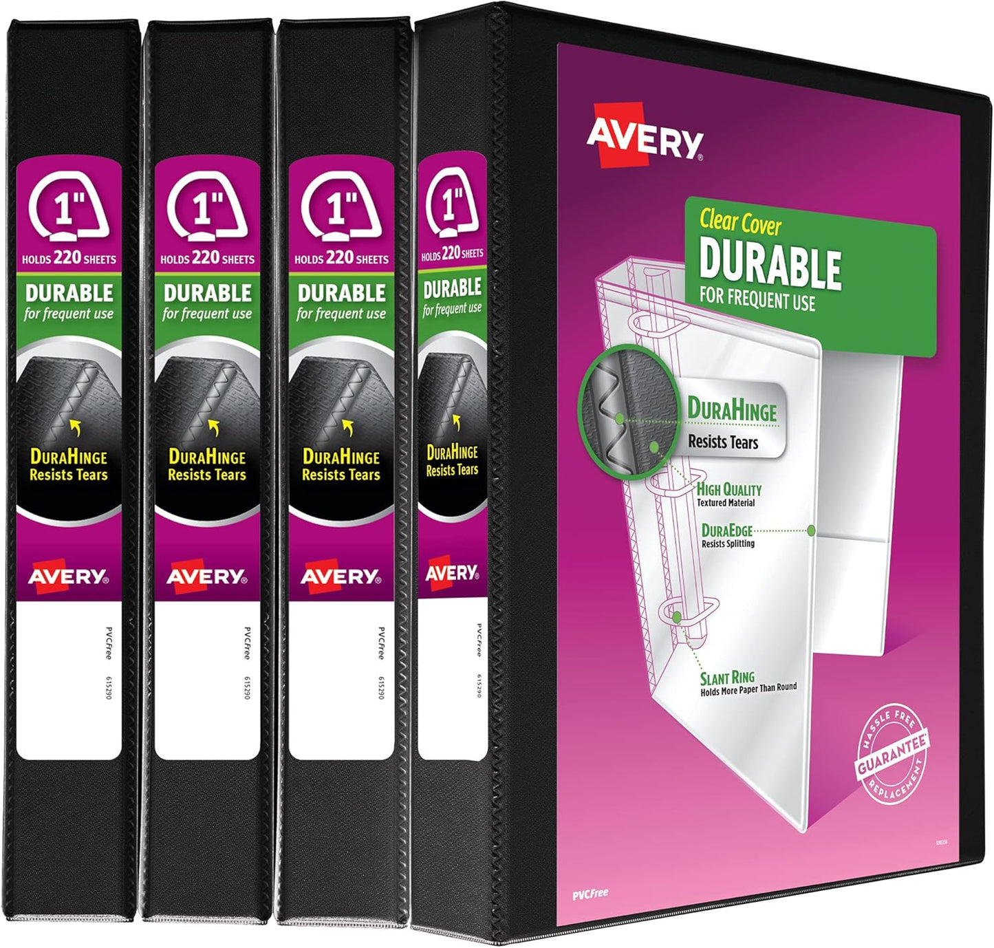 Avery Durable View 3 Ring Binders, 0.5" Slant Rings, 135-Sheet Capacity, 0.7 Inch Wide Spine, Great for Home, School Supplies, Office, or Organization Needs, Black Binders (4-Pack of 05736)