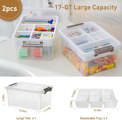 Citylife 17 QT Plastic Storage Box with Removable Tray Craft Organizers and Storage Clear Storage Container for Organizing Bead, Tool, Sewing, Playdoh