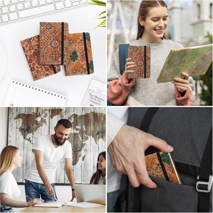 BOBO RABBIT 3 Pack Pocket Journal Notebooks Small Mini Notebook for Note Taking Little Compact A6 Size Hardcover Cork Notepads for School Office Traveler Diary, 3.7"x5.7", Total 600 Pages