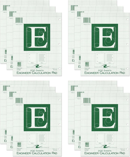 ROARING SPRING Graph Ruled Engineering Pad, Engineering Graph Paper Pad, 5x5 Enclosed Grid, 8.5" x 11", 200 Sheets, 3 Hole Punched, Green Tinted Sheets, Made in USA