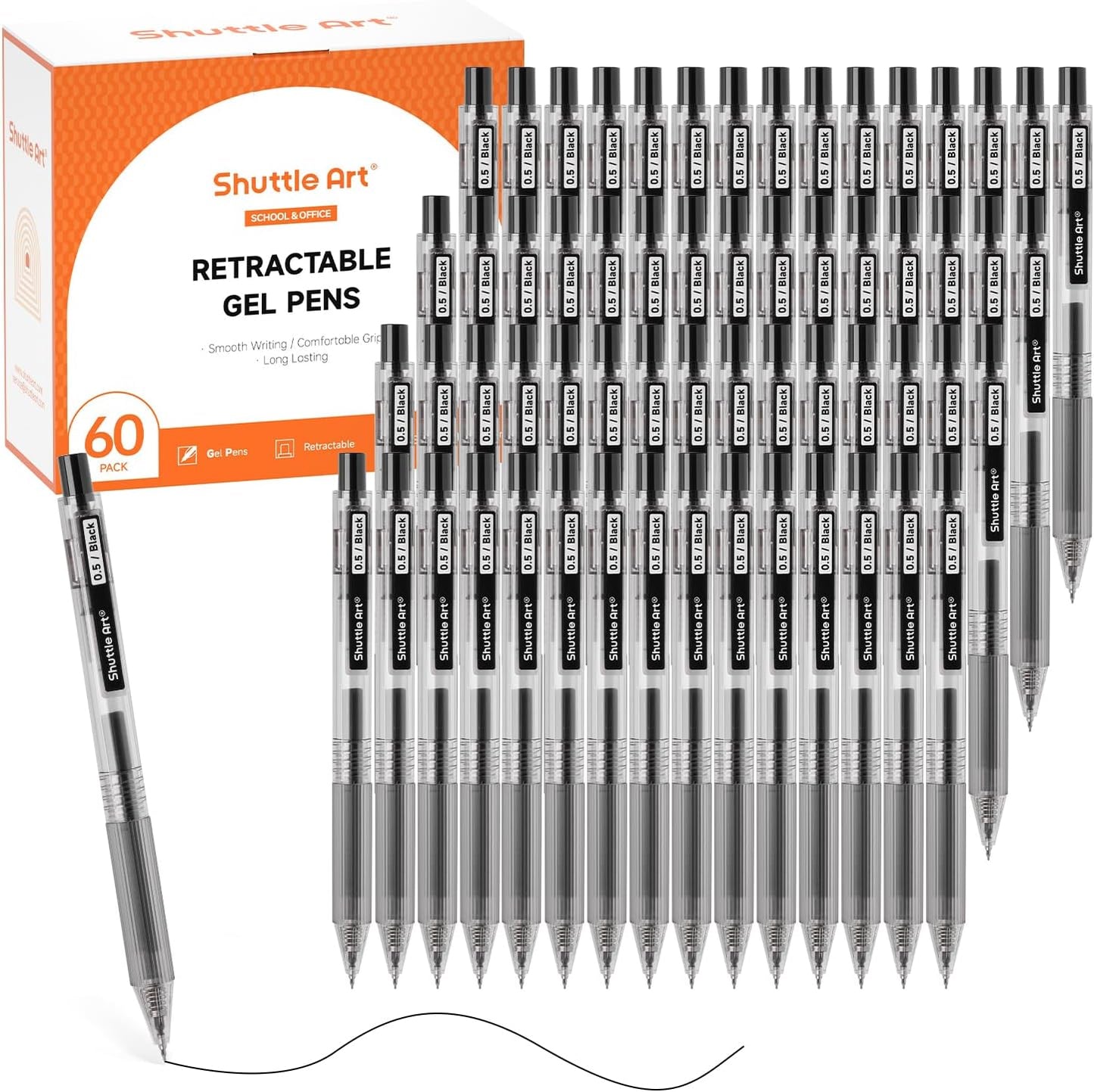 Shuttle Art Black Gel Pens, Ink Glide Series 90 Pack Retractable 0.5mm Fine Point Rollerball Gel Ink Pens Bulk Set Quick Drying Smooth Writing with Grip for Journaling Note Taking Office School Home