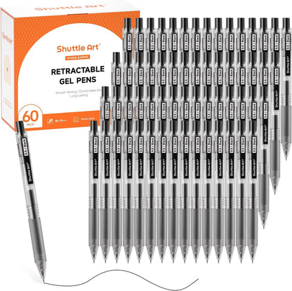 Shuttle Art Black Gel Pens, Ink Glide Series 90 Pack Retractable 0.5mm Fine Point Rollerball Gel Ink Pens Bulk Set Quick Drying Smooth Writing with Grip for Journaling Note Taking Office School Home