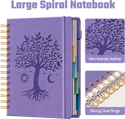 Ovesmusl Hardcover Spiral Notebook 8.5" x 11" with 5 Removable Dividers 300 Pages Leather 5 Subject Notebook College Ruled 100GSM Large Spiral Notebooks for Work Thick Lined Journal for Women, Green
