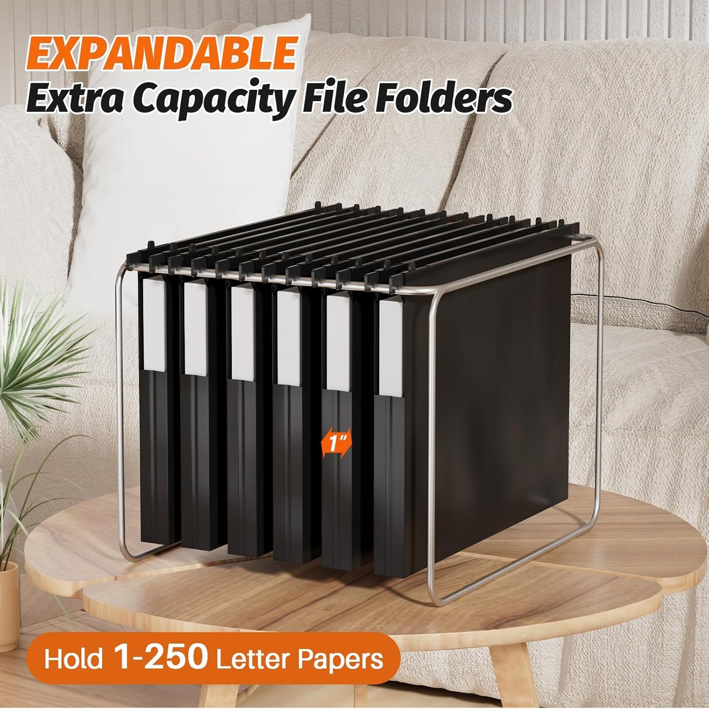 SHUTEX Extra Capacity Plastic Hanging File Folders,12 Pack Reinforced Hang Folder,Heavy Duty 1 Inch Expansion,Filing Cabinet Folders Letter Size for Bulk Files/Medical Charts, Black