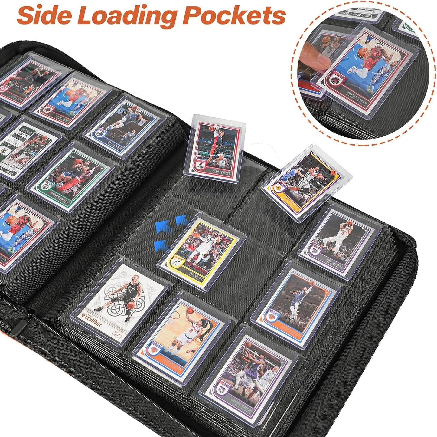 9 Pocket TopLoader Binder, Holds 360 3”x4” Toploader Hard Cases, Sleeves Card Collection Binder, 20 Double Sided Pages, Compatible with Trading & Sports Holder - Black