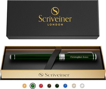 Scriveiner Midnight Blue Rollerball Pen - Stunning Blue Lacquer Luxury Pen, Chrome Finish, Schmidt Ink Refills, Men & Women, Professional, Executive Office, Nice Pen