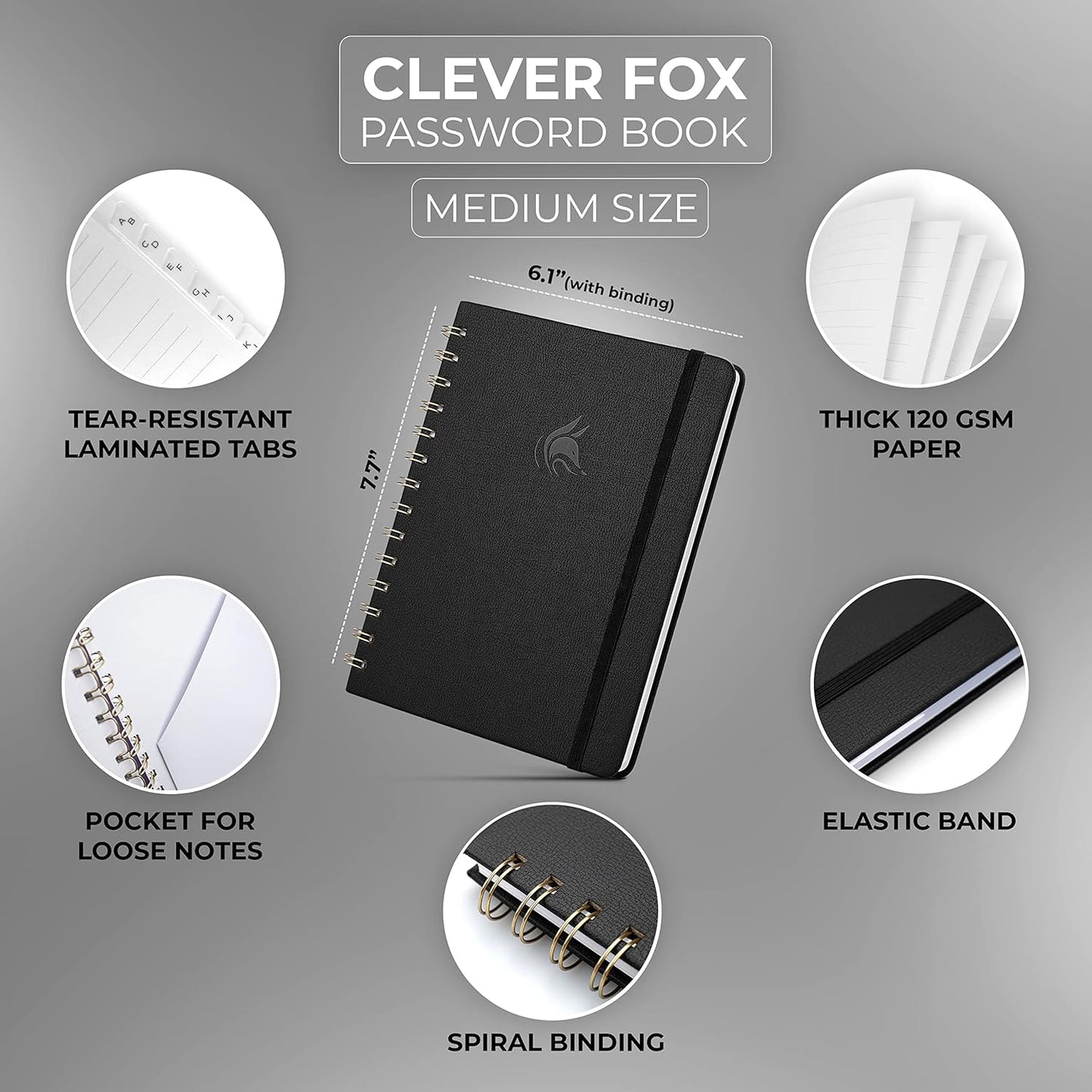 Clever Fox Password Book Spiral – Internet Address & Password Organizer with Laminated Alphabetical Tabs – Password Keeper Journal – Hardcover, Medium Size, 6.1x7.7” (Mystic Blue)
