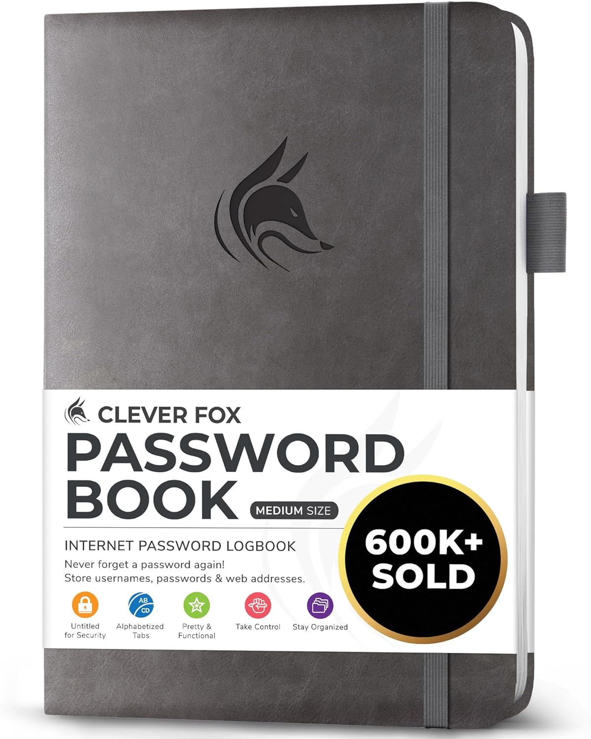 Clever Fox Password Book with alphabetical tabs. Internet Address Organizer Logbook. Small Pocket Password Keeper for Website Logins (Orange)