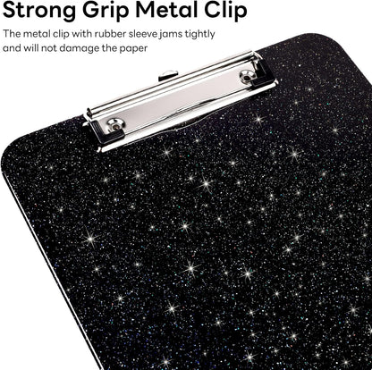 A4 Plastic Glitter Clipboard, Sparkly Pink 12.5 x 9 Letter Size for Classroom, Students, Teacher, Nurse, 8.5 x 11 Clip Board with Low Profile Clip, Office & School Supplies