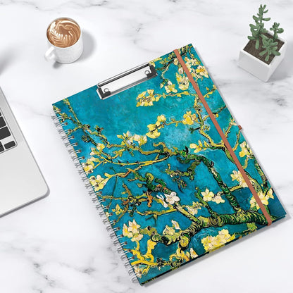 Rimilak Spiral Clipboards Folio with Refillable Lined Notepad, 14.5 x 9.8 In, Hardcover Cover with 5 Interior Pockets, Elastic Band and Pen Loop Series. Cute Stylish Clipfolio, Daisy Flower